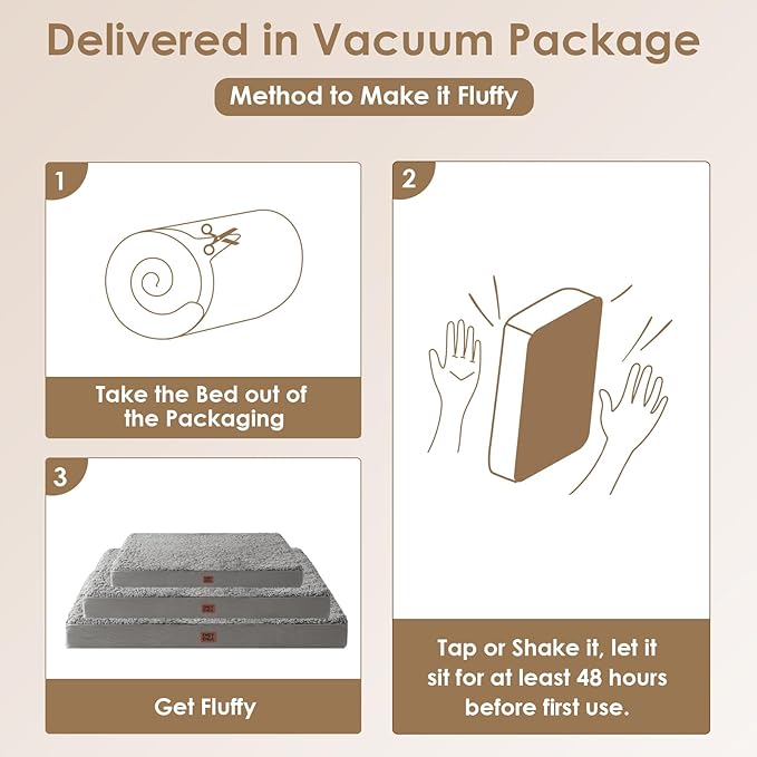 EHEYCIGA Orthopedic Foam Dog Bed for Large Dogs, 35"L x 23"W x 3.5"Th, Light Grey