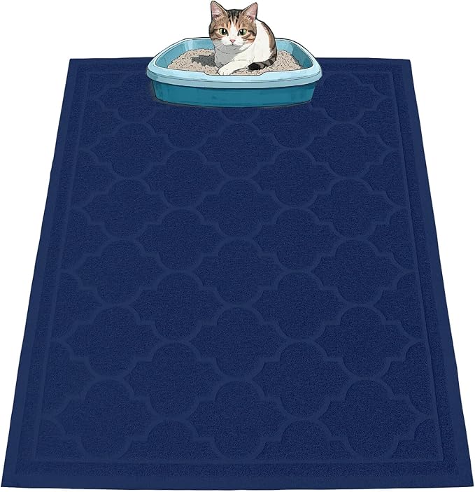 Cat Litter Mat for Box, Non-Slip, Less Waste Cat Litter Box Mat,Door mats, Entrance mats，Waterproof, Anti Slip, and pet Urine Resistant，47" x 36" Dark Blue