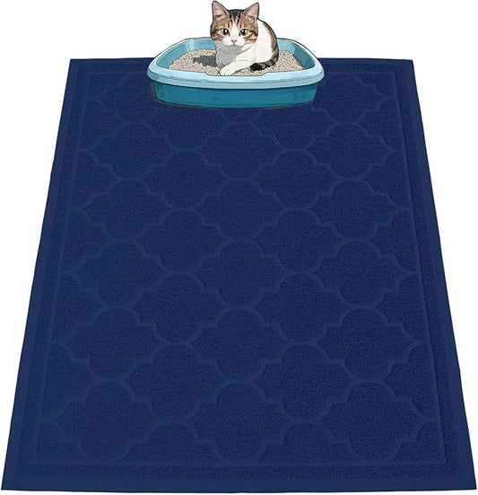 Cat Litter Mat for Box, Non-Slip, Less Waste Cat Litter Box Mat,Door mats, Entrance mats，Waterproof, Anti Slip, and pet Urine Resistant，47" x 36" Dark Blue