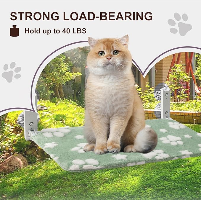 Cat Window Perch, Foldable Cat Window Hammock with Cute 3D Textured Flower Cover, Breathable Mesh Cover and Strong Suction Cups, Cordless Window Seat Bed for Indoor Cats (Green, Medium)