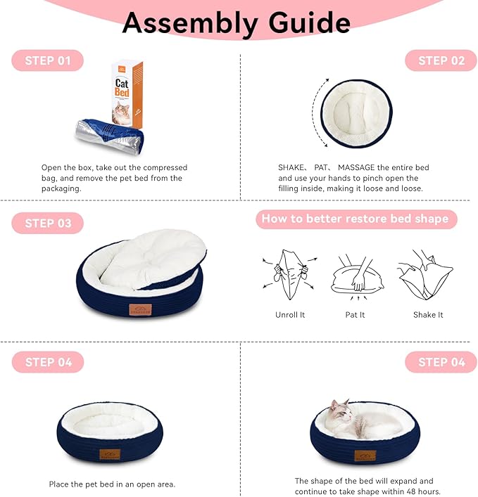 30in Dog Bed Sofa for Small/Medium/Large Dogs, Machine Washable Supportive Foam Pet Couch with Washable Removable Mat and Non-Slip Bottom, Pet Cuddler for Indoor/Outdoor/Car/Cage, Navy Blue