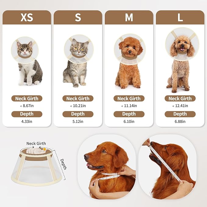 Soft Dog Cone Collar to Stop Licking-Adjustable Comfortable Mesh Recovery Collar After Surgery for Small or Miniature Dogs, Alternative to Plastic Elizabethan Collar for Neuter Incision Care (Brown,L)