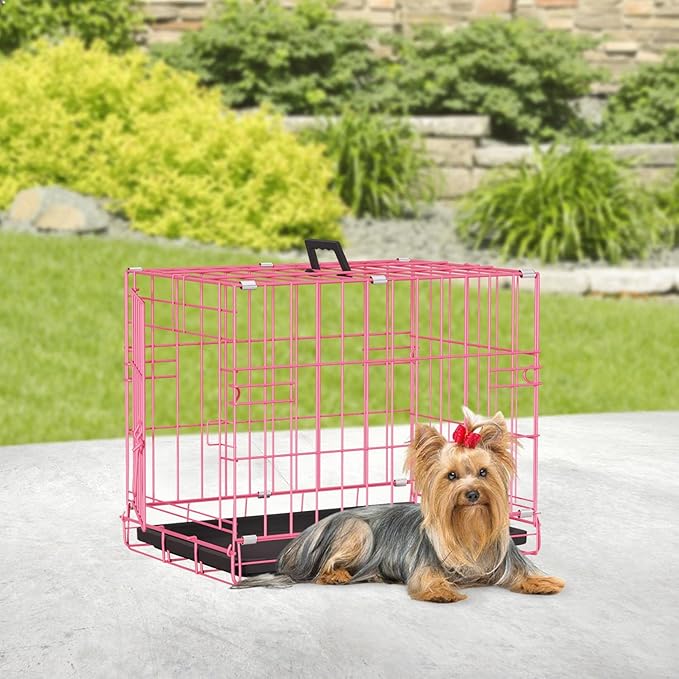 BestPet | Dog Crate | 18" | Pink | Foldable Metal Kennel with Single Doors, Secure Slide-Bolt Latches, Leakproof Tray | Portable Dog Cage for Small Breeds | for Travel, Indoor & Outdoor Use