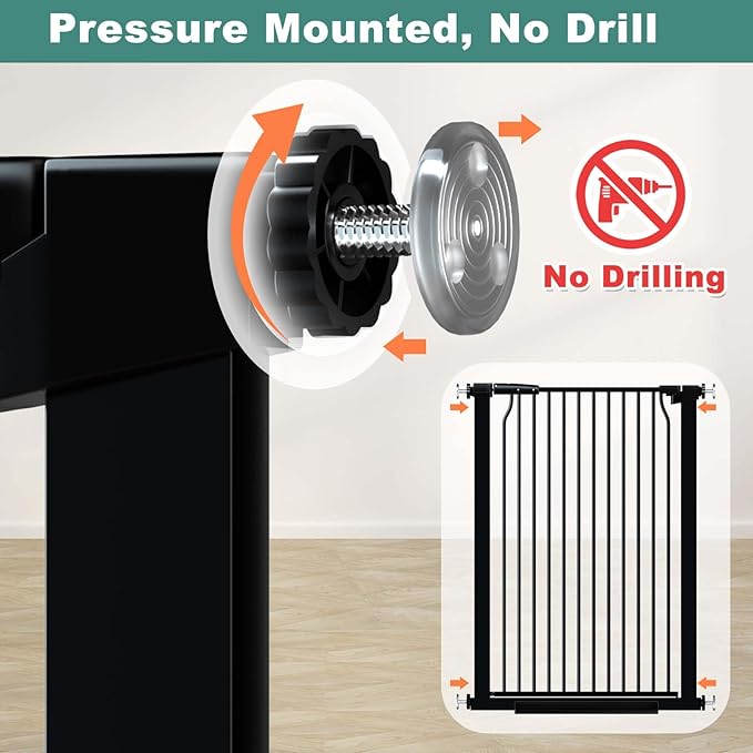 40.5" Extra Tall Baby Gate, 29.6"-32.5" Extra Wide Dog Pet Gate Pressure Mounted, Puppy Dog Proof Indoor Barrier, No Drill Safety Child Gate for Stairs 1.37" Narrow Space Metal Black Gate