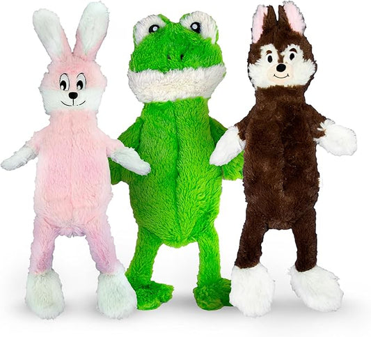 FGA MARKETPLACE Frog Rabbit and Fox Flat NO Stuffing NO Squeak Plush Dog Toy, Funny Style Will Entertain Your Pet for Hours, Recommended for Small and Medium Dog 21 INCH Long