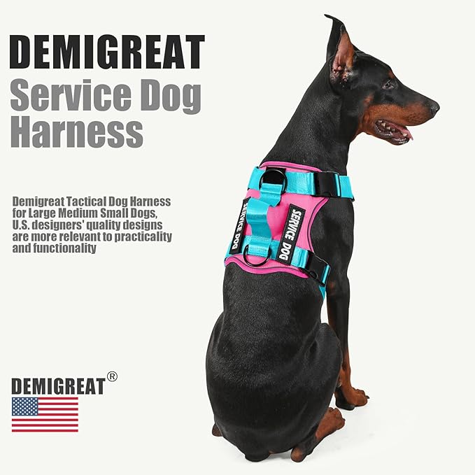 Demigreat Service Dog Harness, Reflective Dog Vest Harness with 5 PCS Patches, Adjustable Soft Oxford Pet Harness, Inner Layer Mesh, Easy to Control for Small Medium Large Dogs