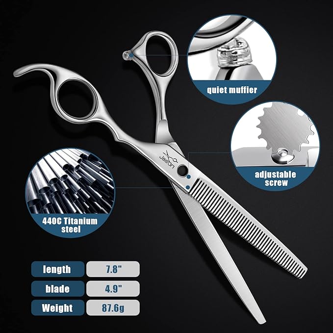 JASON 7.5" Dog Grooming Thinning Blending Scissor, Ergonomic Pet Grooming Thinner Blender Shears Cat Trimming Texturizing Kit with Offset Handle