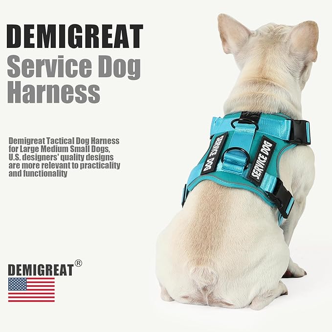 Demigreat Service Dog Harness, Reflective Dog Vest Harness with 5 PCS Patches, Adjustable Soft Oxford Pet Harness, Inner Layer Mesh, Easy to Control for Small Medium Large Dogs