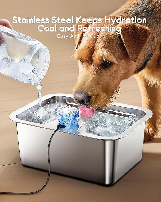 Dog Water Fountain for Large Dogs, tainless Steel 3Gallon Extra Big Pet Fountains, Dog Water Bowl Filter Automatic Dog Bowl Dispenser,Drinking Bowls for Multi Pets, Easy to Clean, Quiet Pump