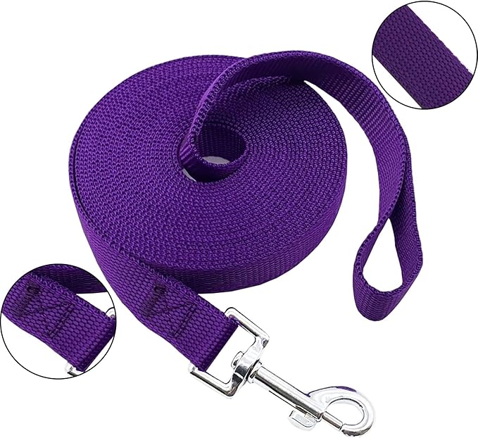 Nylon Training Dog Leash for Small Medium Large Dogs, 15ft 20ft 30ft 50ft Long Leash Dog/Puppy Lead for Obedience Recall Training, Camping (30ft, Purple)