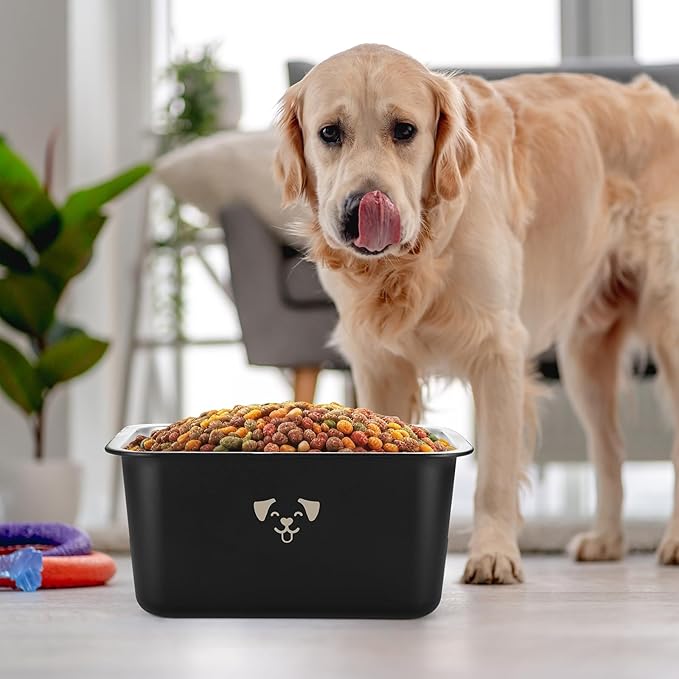 Sweetude 4 Pcs Stainless Steel Dog Bowls Bulk High Capacity Metal Dogs Food and Water Bowls for Large Dogs Pets(Black,2.64 Gallon)