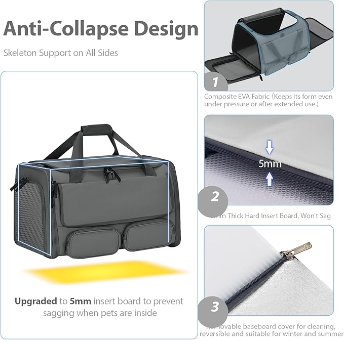 Cat, Dog Carrier for Pets up to 15 lbs, Soft-Sided Collapsible Pet Carrier with Upgraded Sturdy Base, Privacy Curtain and 2 Storage Bags, Cat Bag for Medium Cats and Small Dogs