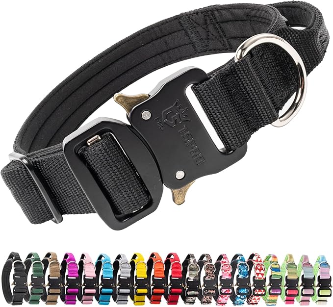 TSPRO Premium Dog Collars Tactical Dog Collar with Handle and Heavy Duty Quick-Release Metal Buckle Durable Thick and Adjustable for Medium to Large Dogs (Black M)