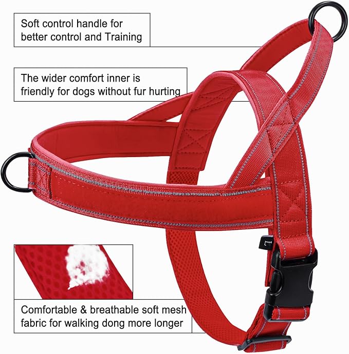 Red No Pull Dog Harness for Small Medium Large Sized Dog, Reflective Escape Proof Adjustable Dog Harnesses with 2 Patch, S