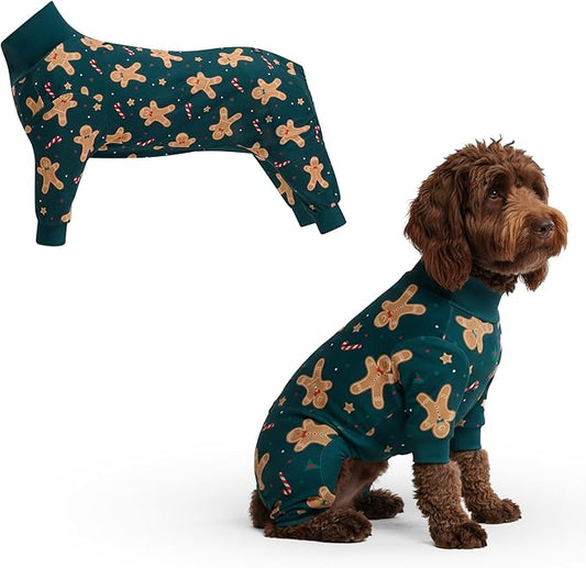 Spark Paws Dog Christmas Pajama, Dog Recovery Suit Male, Onesie, Ultra-Soft and 4-Way Stretch, for Small Medium and Large Breeds - Gingerbread Man - 2XL