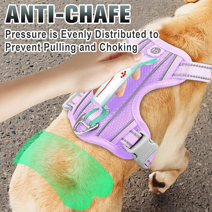 BARKBAY No Pull Dog Harness Large Reflective Dog Harness with Front Clip and Easy Control Handle for Walking Training Running with ID tag Pocket(Violet Purple,L)