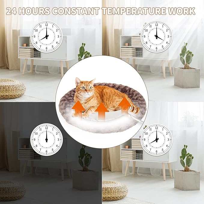 Heated Cat Beds for Indoor Cats Warming Cat Beds Super Soft Machine Washable Thermo Kitty Electric Heating Bed 19 Inches Round