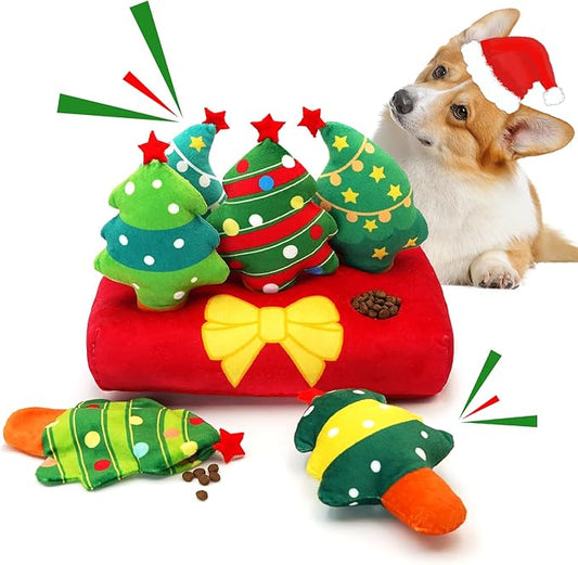 Christmas Hide and Seek Dog Toys, Squeaky Interactive Puzzle Dog Toys for Boredom and Stimulation, Dog Enrichment Toys for Small and Medium Dogs (Christmas Trees, Pack of 6)