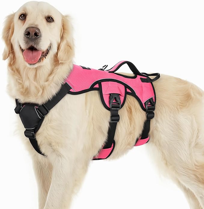 rabbitgoo Escape Proof Dog Harness, Soft Padded Full Body Pet Harness, Reflective Adjustable No Pull Vest with Lift Handle and Leash Clip for Large Dogs Walking Hiking Training, L, Pink