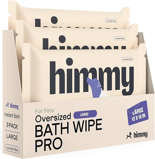 Himmy Large Pet Wipes for Dogs and Cats - 12" x 18" Bath Wipes for Cleaning, Deodorizing, Conditioning, Anti-Itch Grooming, Wet Dog Wipes for Paws, Butt, Ear, Eye, Face, Body Lavender