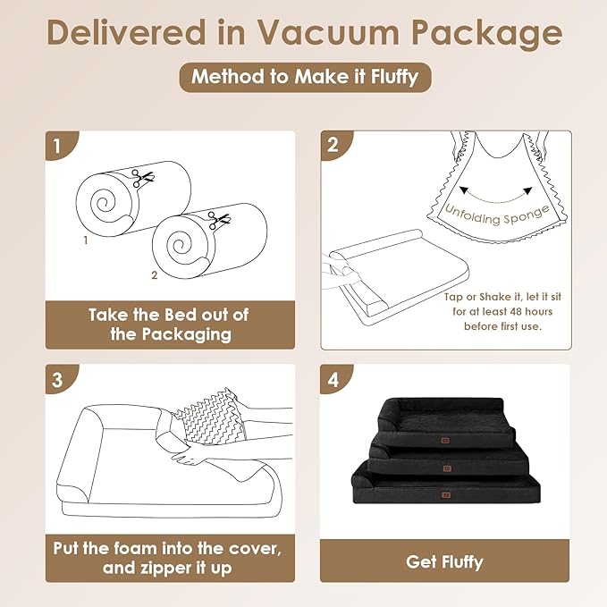 EHEYCIGA Memory Foam Dog Bed Large Sized Dogs, Waterproof Dog Bed Orthopedic with Washable Removable Cover, Non-Slip Pet Bed Couch, 36x27x6 Inches, Black