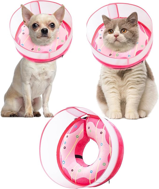 Inflatable Dog Cone Collar for Large Medium Small Dogs, Soft Dog Donut Collar Adjustable Recovery Cone for Pets After Surgery, Extra Enhanced Anti-Licking Guard Shield (Pink Donut, Medium)