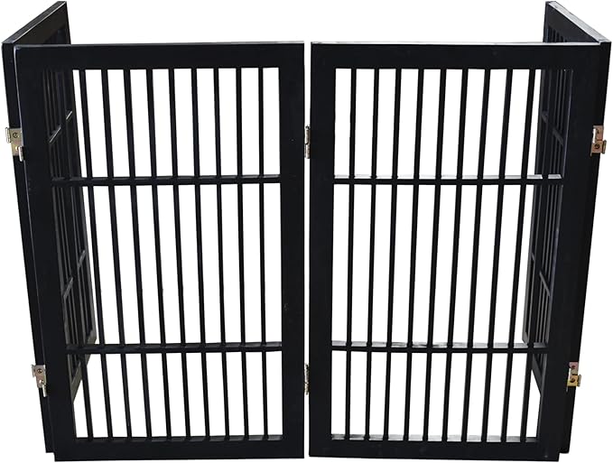 Pet Dog Gate Strong and Durable Freestanding Folding Acacia Hardwood Portable Wooden Fence Indoors or Outdoors by Urnporium (Black Pet Gate, 4 Panel 30" Tall)