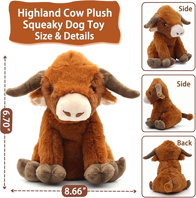 Squeaky Dog Toys, Highland Cow Stuff Dog Push Toys Interactive Puppy Toys with to Keep Them Busy,Highland Cow Decor Gifts