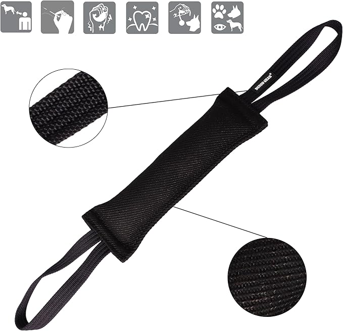 Dingo Gear French Linen tug Toy for Dog, Dog Bumper for Training, Agility, tug of war, Dog bite Pillow for Strong Dog, 2handles 11" Black S00074