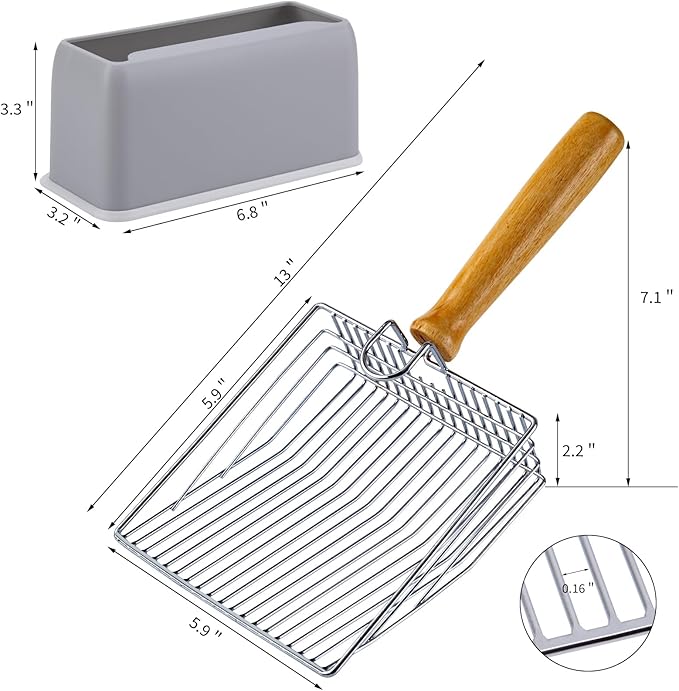 DHXYZZB Cat Litter Scoop, Metal Cat Litter Scooper Kitty Poop Scooper Stand for Litter Box, Fast Sifting Non-Stick Large Cat Poop Sifting cat Scooper (Silver, Large)