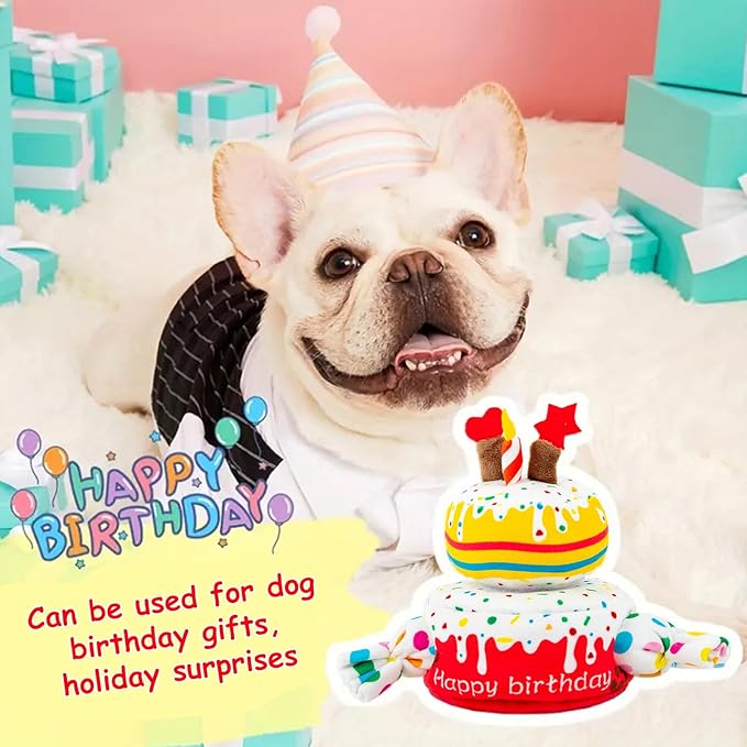 Hollypet Hide and Seek Squeaky Dog Toy, Designed Interactive Puzzle Plush Stuffed Puppy Toys，Cake