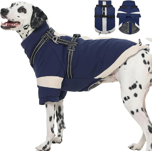 Turtleneck with Sleeves Dog Coats for Medium Dogs-L| Jackets with Reflective Harness Built in,Water-Repellent & Windproof Snowsuit,Soft Warm Lining for Beagle Cold Protection(Navy-Blue)