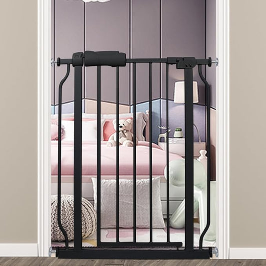 Narrow Walk Through Baby Gate 24.02-29.13 Inch Wide Auto Close Tension Black Metal Child Pet Indoor Safety Gates Pressure Mounted for Stairs& Doorways (24.02"-29.13"/61-74CM, Black)