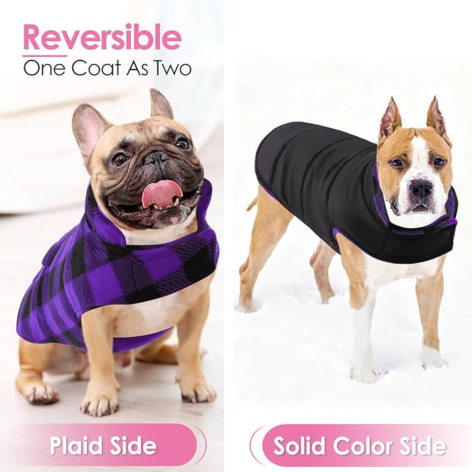 AOFITEE Dog Coat Plaid Dog Winter Coat for Small Dogs, Warm Dogs Jacket Christmas Sweater, Waterproof Pet Puffer Jacket, Reversible Pet Cold Weather Coats for Small Medium Large Pets, Purple S