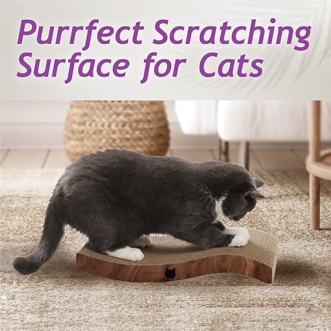 Reversible Wave Cat Scratcher for Indoor Cats - Cat Scratching Board, Horizontal Cat Scratch Pad Lounger with Reversible Usability and Extra Comfort for Lounge(2Pack, Dark Cherry)
