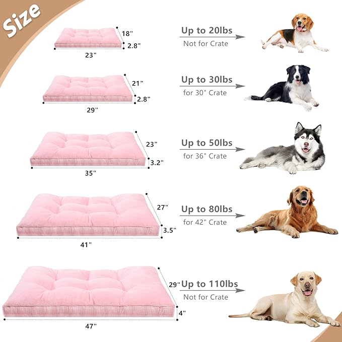 MIHIKK Washable XL Dog Bed for Extra Large Dogs with Anti-Slip Bottom, Premium Foam Pet Pad for Crate for Large Medium Small Sized Puppies, 41" x 27" Pink