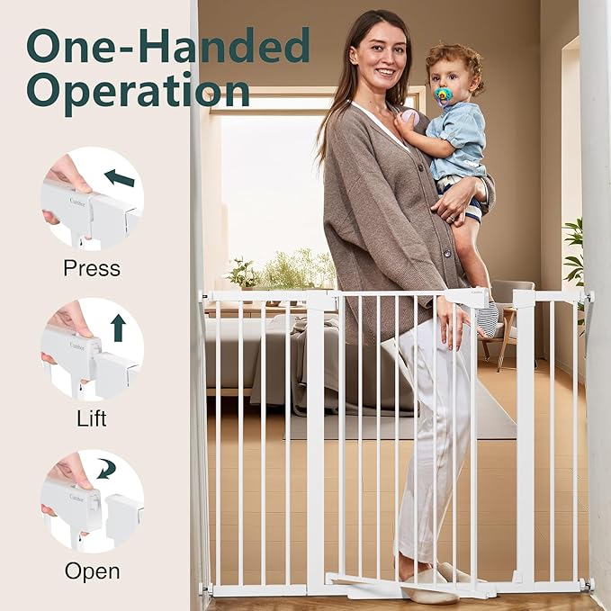 Cumbor 36" Extra Tall Baby Gate for Stairs, 29.7-48" Wide Dog Gate for Doorways, Pressure Mounted Auto-Close Pets Gates for Dogs Indoor, Durable Safety Child Gate, Mom's Choice Awards Winner, White