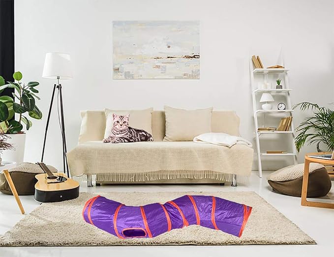 Cat Tunnel for Indoor Cats Interactive, Rabbit Tunnel Toys, Pet Toys Play Tunnels for Cats Kittens Rabbits Puppies Crinkle Pop Up 47" Shape S