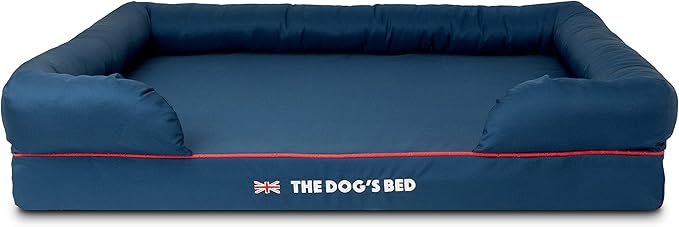 The Dog's Bed Replacement Outer Cover ONLY (Outer Cover ONLY - NO Bed, NO Waterproof Inner) for The Dog's Bed, Washable Oxford Fabric, Extra Large (Blue with Red Piping UK Embroidery Flag)