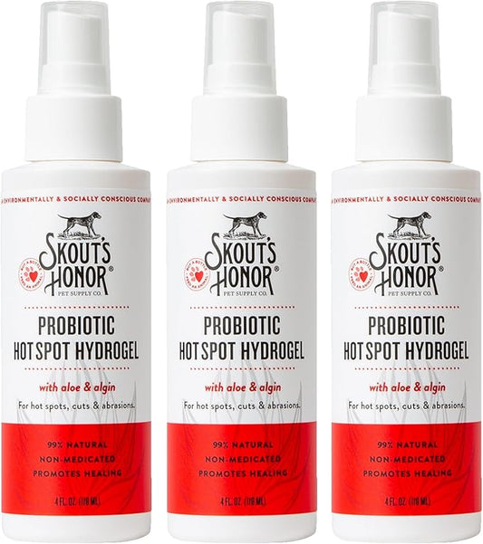 SKOUT'S HONOR Probiotic Hot Spot Hydrogel - Natural Hot Spot Treatment, Soothes and Heals Wounds, Burns, and Irritated Skin, Safe for All Skin Types, 4oz, 3-Pack