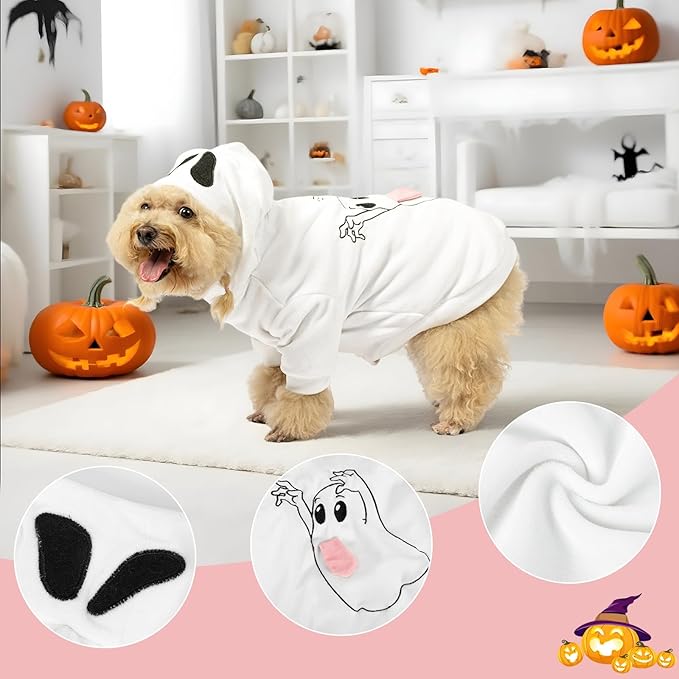 NACOCO Halloween Ghost Dog Costume - Pet Christmas New Year Hoodie Warm Party Coat Outfit for Small and Medium Cat Dog Clothes(White Ghost,XL)