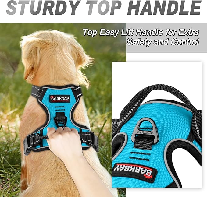 BARKBAY No Pull Dog Harness Front Clip Heavy Duty Reflective Easy Control Handle for Large Dog Walking(Blue,S)