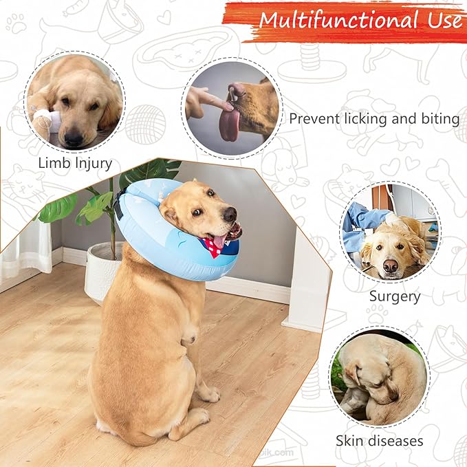 Inflatable Dog Cone Collar,Waterproof Soft Dog Donut Cone for Large Medium Small Dogs Cats, Recovery Pet E-Collar Alternatives After Surgery (Tie Red, Medium)
