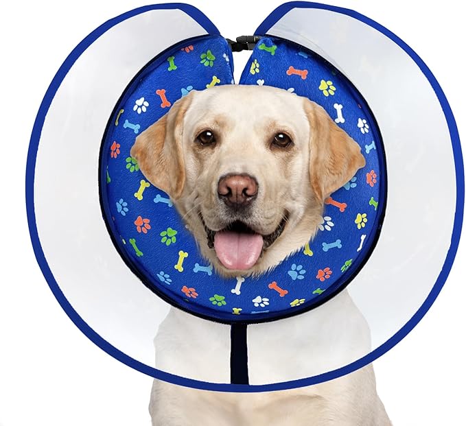 Dog Cone Collar with Enhanced Anti-Licking, Inflatable Dog Cone After Surgery, Adjustable Size with Soft Padding for Small Medium Large Dogs - Blue/M+