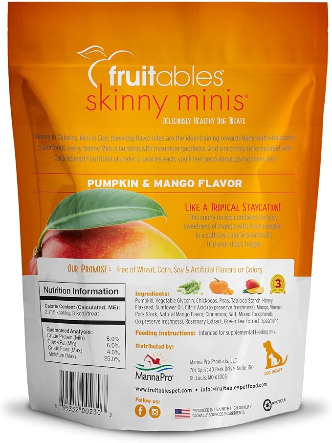 Fruitables Skinny Mini Dog Treats – Healthy, Low Calorie Training Treats – Wheat, Corn & Soy Free – Pumpkin Mango – 5 Ounces (Pack of 2)