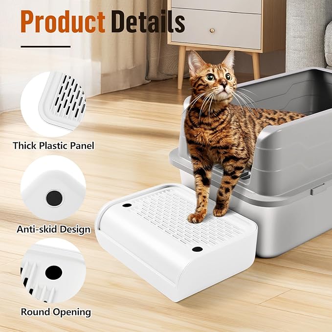 Cat Litter Box Step, Cat Litter Box Ramp Mat with Filter Function for Self-Cleaning Cat Litter Box, Easy to Clean, Cat Pedal Step Stool Ideal for Kitten & Elderly Cats (White)
