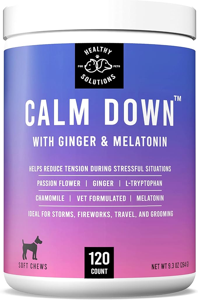 Calming Chews for Dogs - Dog Calming Treats for Anxiety & Stress Relief with Melatonin and Ginger - Aid with Storms, Grooming, Fireworks, Separation, Travel, Motion Sickness, & Sleep - 120 Chews