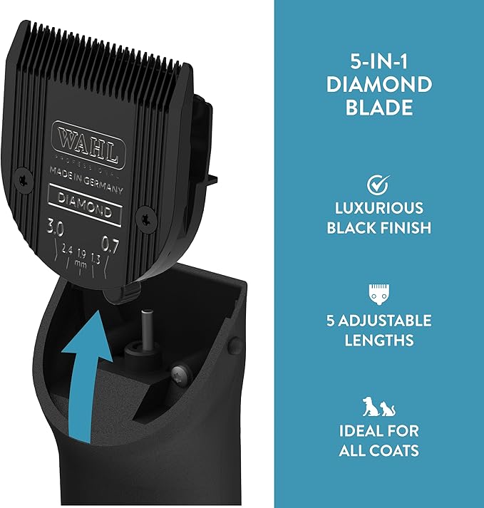 WAHL Professional Animal 5-in-1 Diamond Blade Arco, 5 Style Groom, Bravura, Chromado, Creativa, Figura, and Motion Pet, Dog, and Horse Clippers (41854-7526)