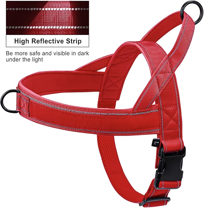 Red No Pull Dog Harness for Small Medium Large Sized Dog, Reflective Escape Proof Adjustable Dog Harnesses with 2 Patch, S