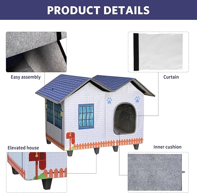 Elevated Cat Houses for Indoor/Outdoor Covered Kitten Beds Feral Cat Shelter Hideaway Bed Easy to Assemble